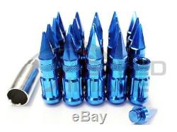 Z Racing Blue Drag Spike Extended Steel Lug Nuts Open Set 20 Pcs Key 12x1.5mm