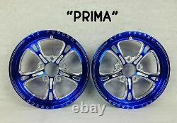 17 Front Drag Racing Wheels Prima Blue Contrast Cut Set Of 2