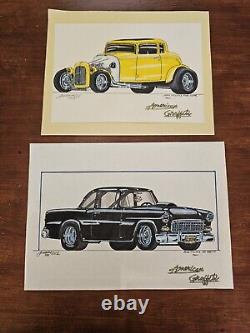 American Graffiti Milner's 32 Coupe & Falfa's 55 Chevy Original Art Drawing Set<br/>

 
<br/>   Les dessins originaux de l'art de American Graffiti Milner's 32 Coupe & Falfa's 55 Chevy