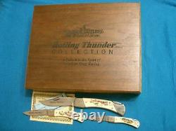 Couteau Couteaux Set Rare Vintage Schrade États-unis Roulement Drag Racing De Thunder Scrimshaw