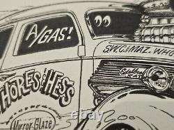 Dessin original d'une voiture de course Ford Anglia Gasser de Shores & Hess en drag racing art