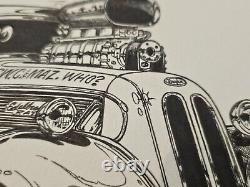 Dessin original d'une voiture de course Ford Anglia Gasser de Shores & Hess en drag racing art