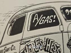 Dessin original de la voiture de course Ford Anglia Gasser Drag Racing de Shores & Hess par Frederick