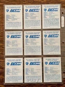 En français, le titre serait: 'Ensemble complet de 74 cartes de course AHRA Race USA de Fleer de 1973'