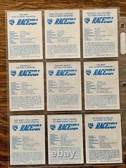 En français, le titre serait: 'Ensemble complet de 74 cartes de course AHRA Race USA de Fleer de 1973'