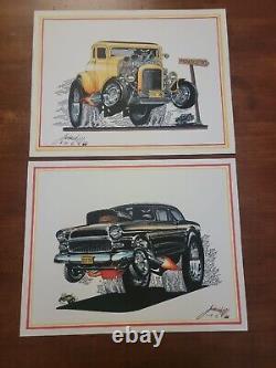 Ensemble d'œuvres originales de dessin animé American Graffiti Muscle Cartoon - Art Chevrolet '55 et Ford '32