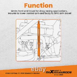 Ensemble de 2 limiteurs de déplacement tubulaires avant pour voiture de course de drag rapide avec ajustement rapide par goupille.