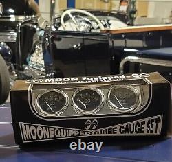 Ensemble de 3 jauges MOONeyes avec panneau chromé et émetteurs HOT ROD Custom OIL TEMP VOLT moon