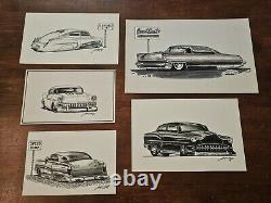 Lot de 5 dessins originaux de hot rod Lead Sled par T. Frederick Street Rod Cars