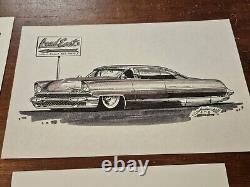 Lot de 5 dessins originaux de hot rod Lead Sled par T. Frederick Street Rod Cars