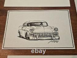 Lot de 5 dessins originaux de hot rod Lead Sled par T. Frederick Street Rod Cars