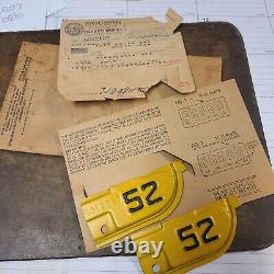 Nos 1952 California License Plate Tag Set Avec Enveloppe Et Papier D'enregistrement