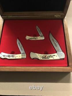 Schrade USA Rolling Thunder Drag Racing Scrimshaw Knife Set Sc507, Sc513, Sc515