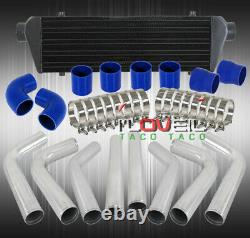 Universal Tube Fin Intercooler Blue Straight Bent Couplers 120 Degree Piping Kit