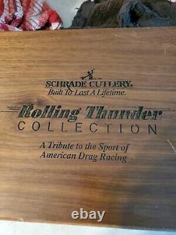 Vintage Schrade USA 1992 Ensemble De Couteau Rolling Thunder Drag Racing Scrimshaw