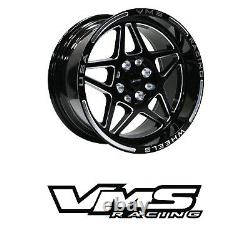 Vms Racing Delta Black Silver Front & Rear Drag Wheels Set 4x100/114 15x8