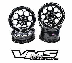Vms Racing Modulo Black Silver F+r Drag Wheels Rims Set 4x100/4x114 15x8 15x3.5